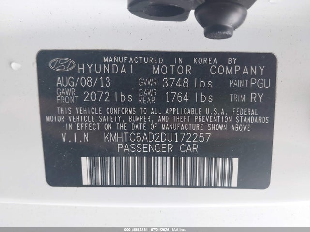 45653851 :رقم المزاد ، KMHTC6AD2DU172257 vin ، 2013 Hyundai Veloster Base W/black مزاد بيع