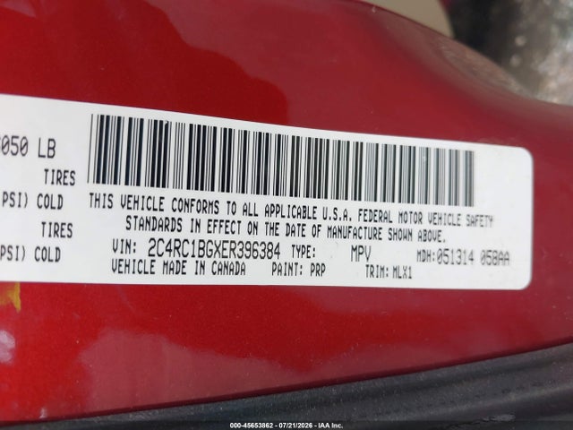 45653862 :رقم المزاد ، 2C4RC1BGXER396384 vin ، 2014 Chrysler Town & Country Touring مزاد بيع