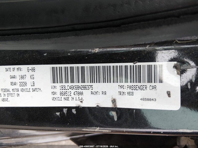2008 Dodge Avenger Se მანქანა იყიდება აუქციონზე, vin: 1B3LC46K68N286375, აუქციონის ნომერი: 45653867