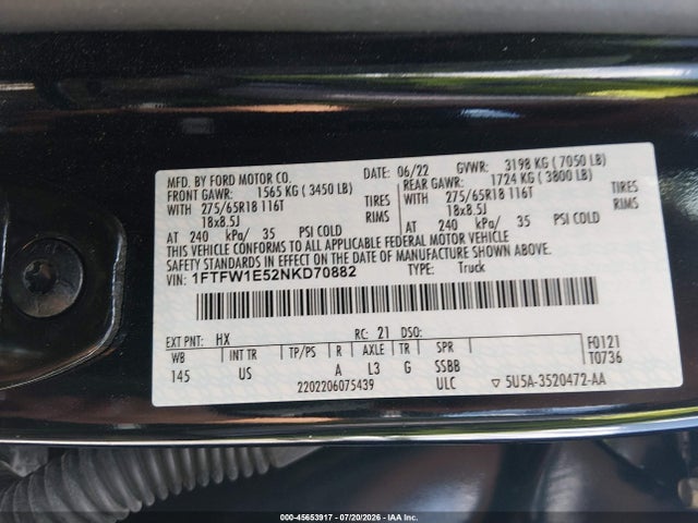 Продажа на аукционе авто 2022 Ford F-150 Xlt, vin: 1FTFW1E52NKD70882, номер лота: 45653917