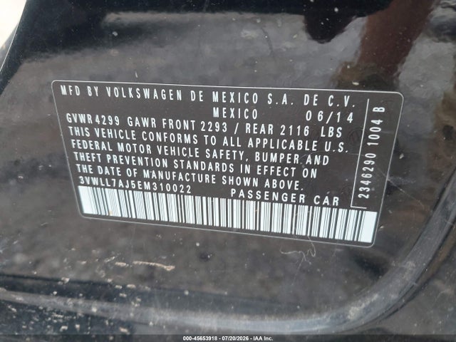 Aukcja sprzedaży 2014 Volkswagen Jetta 2.0l Tdi, vin: 3VWLL7AJ5EM310022, numer aukcji: 45653918