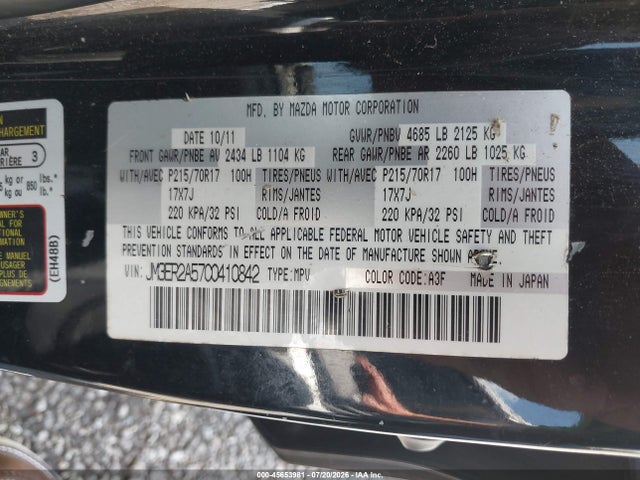 45653981 :رقم المزاد ، JM3ER2A57C0410842 vin ، 2012 Mazda Cx-7 I Sv مزاد بيع