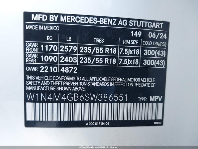 W1N4M4GB6SW386551 Mercedes-Benz GLB 250