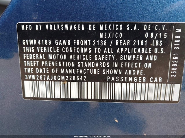 3VW267AJ0GM228642 Volkswagen Jetta 1.4t S