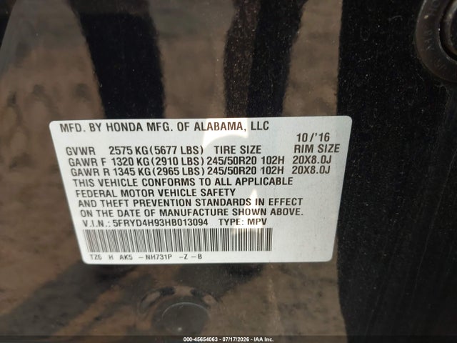 Aukcja sprzedaży 2017 Acura Mdx Advance   Entertainment Pkgs, vin: 5FRYD4H93HB013094, numer aukcji: 45654063