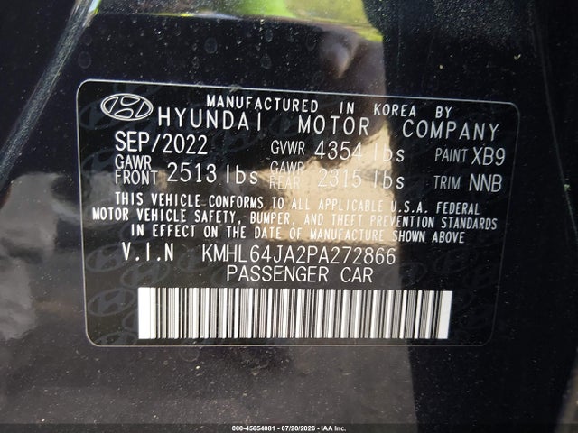 2023 Hyundai Sonata Sel მანქანა იყიდება აუქციონზე, vin: KMHL64JA2PA272866, აუქციონის ნომერი: 45654081