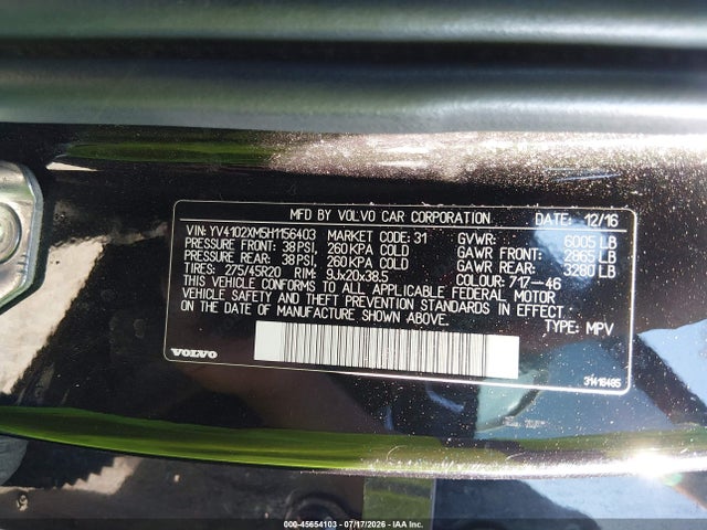 Продаж на аукціоні авто 2017 Volvo Xc90 T5 R-design, vin: YV4102XM5H1156403, номер лоту: 45654103