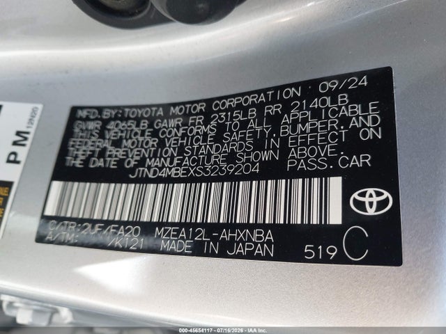 2025 Toyota Corolla Nightshade Edition მანქანა იყიდება აუქციონზე, vin: JTND4MBEXS3239204, აუქციონის ნომერი: 45654117