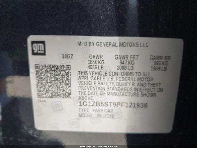 Продажа на аукционе авто 2023 Chevrolet Malibu Fwd Ls, vin: 1G1ZB5ST9PF121938, номер лота: 45654174