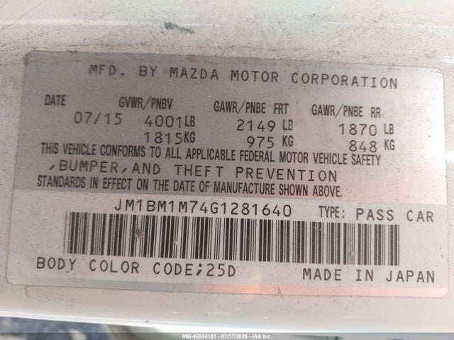 JM1BM1M74G1281640 Mazda Mazda3 I Touring