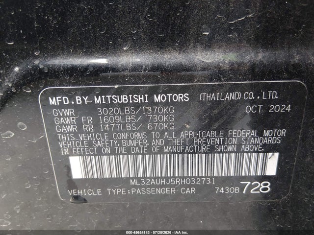 Продаж на аукціоні авто 2024 Mitsubishi Mirage Es/le, vin: ML32AUHJ5RH032731, номер лоту: 45654183