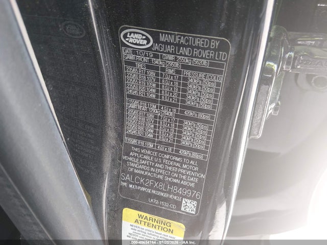 Aukcja sprzedaży 2020 Land Rover Discovery Sport Standard, vin: SALCK2FX8LH849976, numer aukcji: 45654184