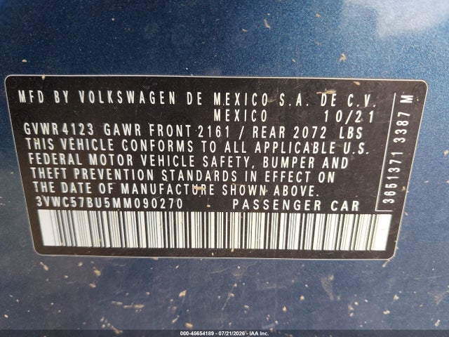 Продаж на аукціоні авто 2021 Volkswagen Jetta 1.4t R-line/1.4t Se/s, vin: 3VWC57BU5MM090270, номер лоту: 45654189