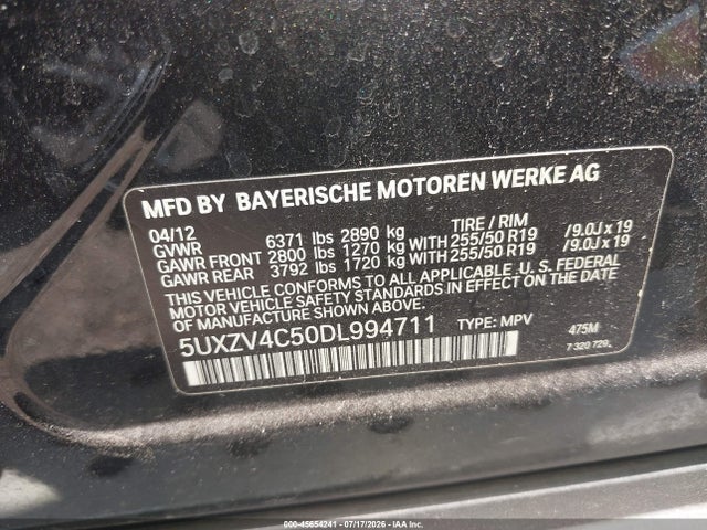 Auction sale of the 2013 Bmw X5 Xdrive35i/xdrive35i Premium/xdrive35i Sport Activity, vin: 5UXZV4C50DL994711, lot number: 45654241