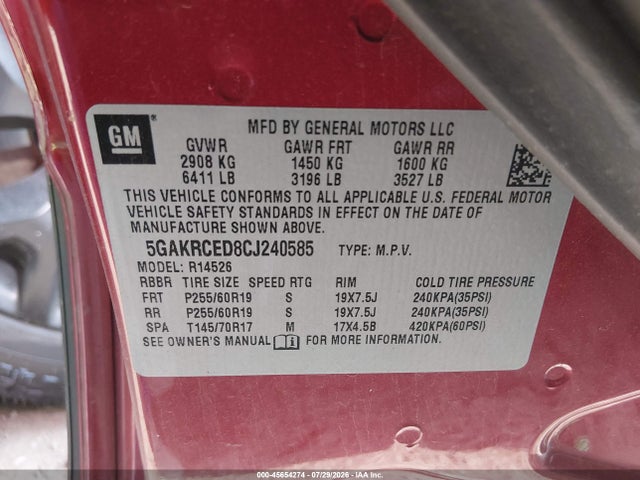 Продажа на аукционе авто 2012 Buick Enclave Leather, vin: 5GAKRCED8CJ240585, номер лота: 45654274