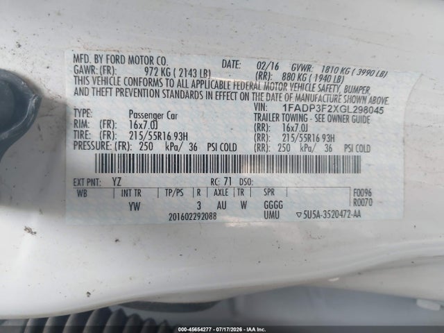 Ford FOCUS SE 2016 1FADP3F2XGL298045 Image 9