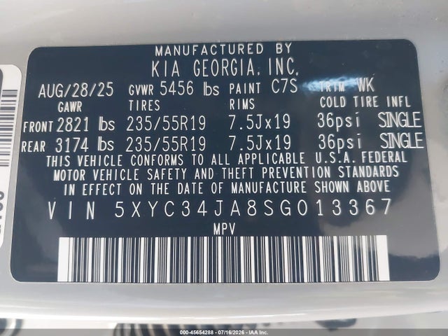 Продажа на аукционе авто 2025 Kia Ev6 Wind Rwd, vin: 5XYC34JA8SG013367, номер лота: 45654288