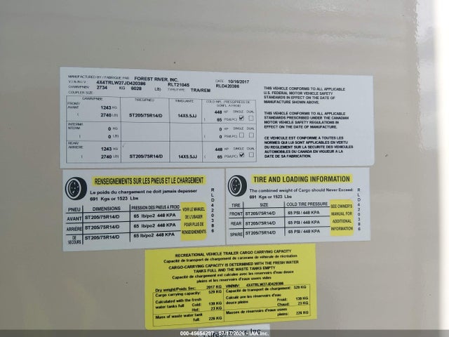 Продаж на аукціоні авто 2018 Forest River Rockwood Mini Lite, vin: 4X4TRLW27JD420386, номер лоту: 45654297