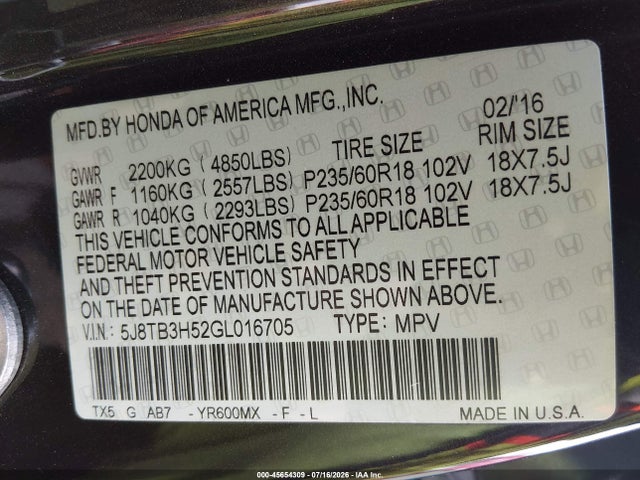 Acura Rdx Technology Acurawatch Plus Packages/technology Package 2016 5J8TB3H52GL016705 Image 9
