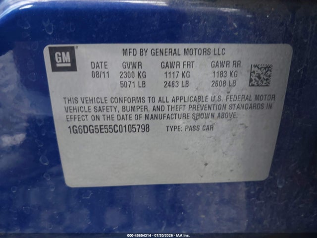 2012 Cadillac Cts Luxury მანქანა იყიდება აუქციონზე, vin: 1G6DG5E55C0105798, აუქციონის ნომერი: 45654314