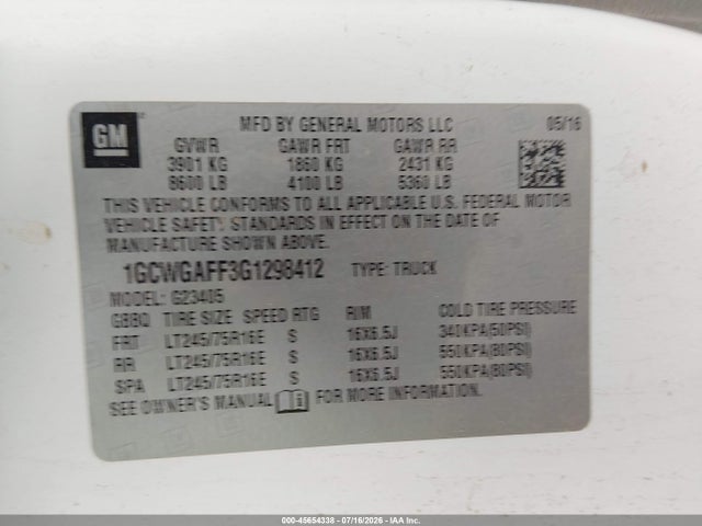 Chevrolet Express 2500 Work Van 2016 1GCWGAFF3G1298412 Image 9