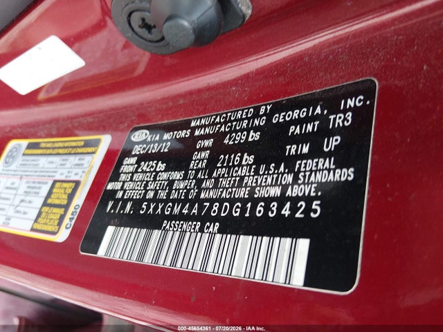 Aukcja sprzedaży 2013 Kia Optima Lx, vin: 5XXGM4A78DG163425, numer aukcji: 45654361