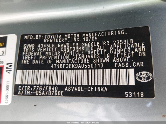 Продаж на аукціоні авто 2010 Toyota Camry Le, vin: 4T1BF3EK9AU550113, номер лоту: 45654390