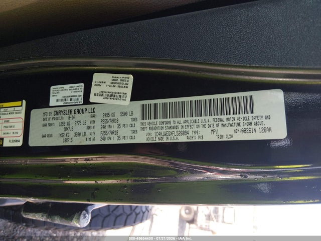 Auction sale of the 2015 Jeep Wrangler Unlimited Sahara, vin: 1C4HJWEGXFL526894, lot number: 45654400