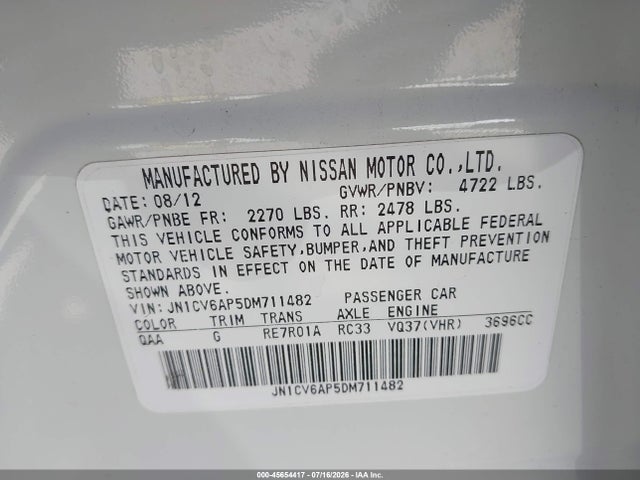 Продажа на аукционе авто 2013 Infiniti G37 Journey, vin: JN1CV6AP5DM711482, номер лота: 45654417