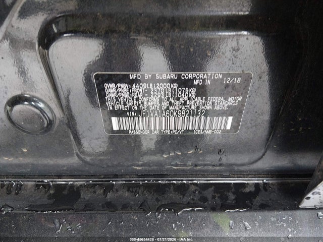2019 Subaru Wrx მანქანა იყიდება აუქციონზე, vin: JF1VA1A60K9821132, აუქციონის ნომერი: 45654428