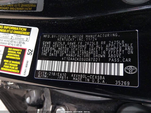 Продажа на аукционе авто 2025 Toyota Camry Se, vin: 4T1DAACK0SU087021, номер лота: 45654434