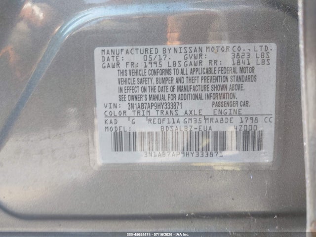 Nissan SENTRA S 2017 3N1AB7AP9HY333871 Image 9