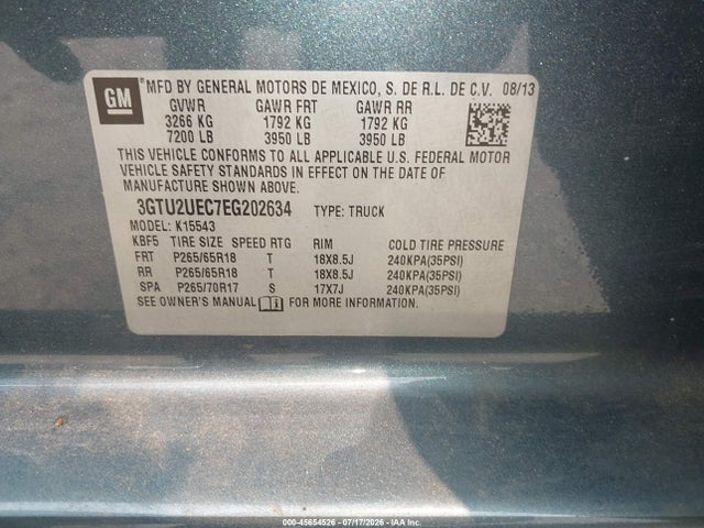 Aukcja sprzedaży 2014 Gmc Sierra 1500 Sle, vin: 3GTU2UEC7EG202634, numer aukcji: 45654526
