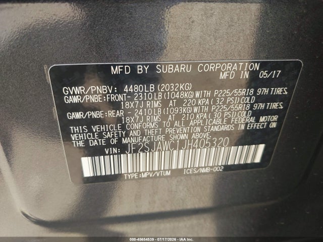 Продаж на аукціоні авто 2018 Subaru Forester 2.5i Touring, vin: JF2SJAWC1JH405320, номер лоту: 45654539