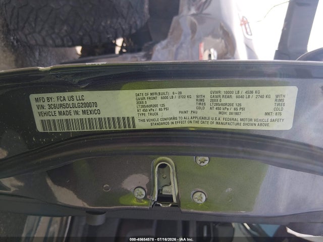 Aukcja sprzedaży 2020 Ram 2500 Big Horn  4x4 6'4 Box, vin: 3C6UR5DL0LG200070, numer aukcji: 45654578