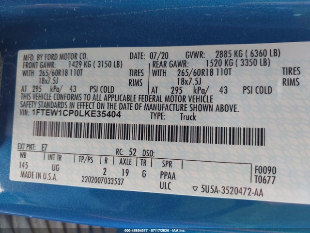 Ford F-150 Xlt 2020 1FTEW1CP0LKE35404 Image 9