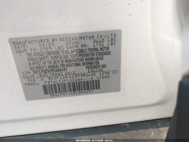 45654595 :رقم المزاد ، 3N1CP5CV1PL544147 vin ، 2023 Nissan Kicks Sv Xtronic Cvt مزاد بيع