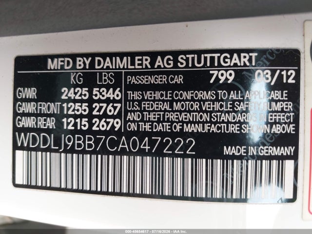 2012 Mercedes-benz Cls 550 4matic მანქანა იყიდება აუქციონზე, vin: WDDLJ9BB7CA047222, აუქციონის ნომერი: 45654617