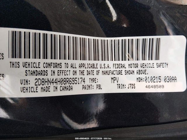 45654620 :رقم المزاد ، 2D8HN44H08R695174 vin ، 2008 Dodge Grand Caravan Se مزاد بيع