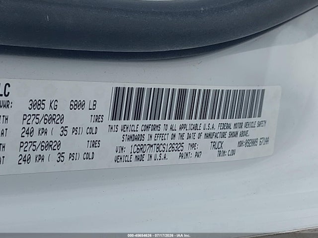 Продажа на аукционе авто 2012 Ram 1500 Sport, vin: 1C6RD7MT8CS126325, номер лота: 45654626