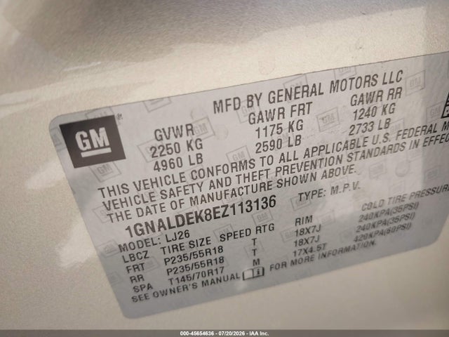 1GNALDEK8EZ113136 Chevrolet Equinox Ltz