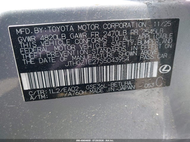 Продажа на аукционе авто 2025 Lexus Is 350 F Sport, vin: JTHGZ1E27S5043954, номер лота: 45654659