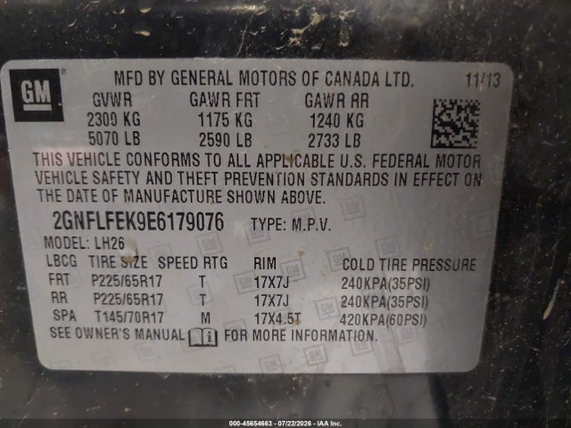 Продаж на аукціоні авто 2014 Chevrolet Equinox Lt, vin: 2GNFLFEK9E6179076, номер лоту: 45654663