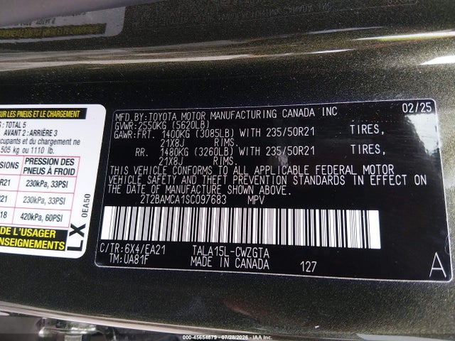 45654679 :رقم المزاد ، 2T2BAMCA1SC097683 vin ، 2025 Lexus Rx 350 Premium مزاد بيع