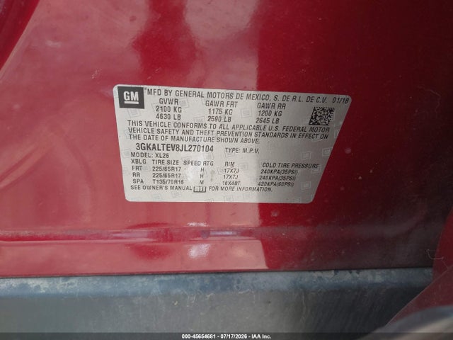 Продажа на аукционе авто 2018 Gmc Terrain Sle, vin: 3GKALTEV8JL270104, номер лота: 45654681
