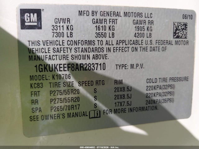 Auction sale of the 2010 Gmc Yukon Denali, vin: 1GKUKEEF8AR283710, lot number: 45654692