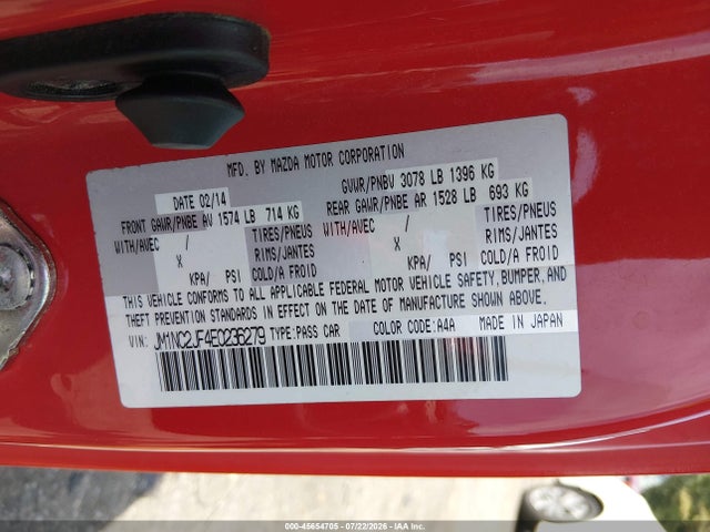 Продаж на аукціоні авто 2014 Mazda Mx-5 Miata Sport, vin: JM1NC2JF4E0236279, номер лоту: 45654705