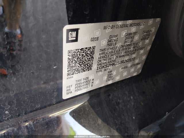 45654712 :رقم المزاد ، 1GKS2HKJ3JR263172 vin ، 2018 Gmc Yukon Xl Denali مزاد بيع