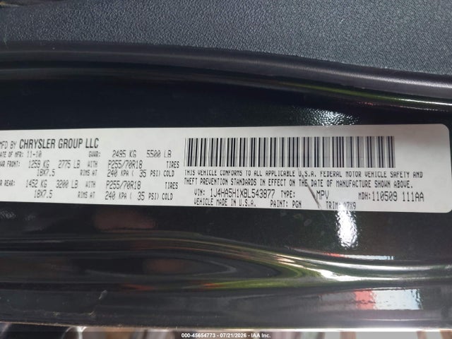 Продаж на аукціоні авто 2011 Jeep Wrangler Unlimited Sahara, vin: 1J4HA5H1XBL543877, номер лоту: 45654773