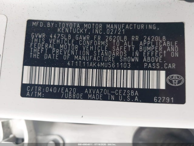 4T1T11AK4MU561103 Toyota CAMRY SE